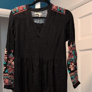 Embroidered Black Babydoll Dress